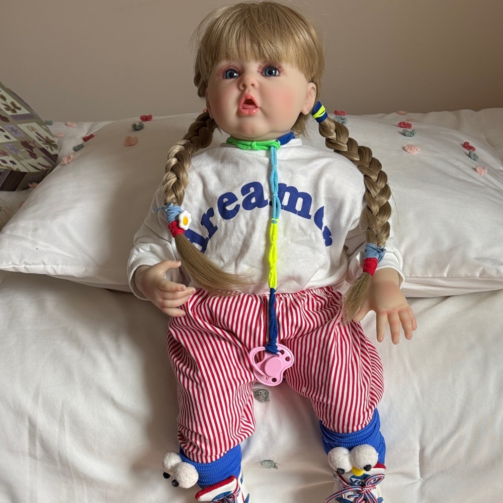 Dreamers Doll with Striped Red Pants and White Shirt